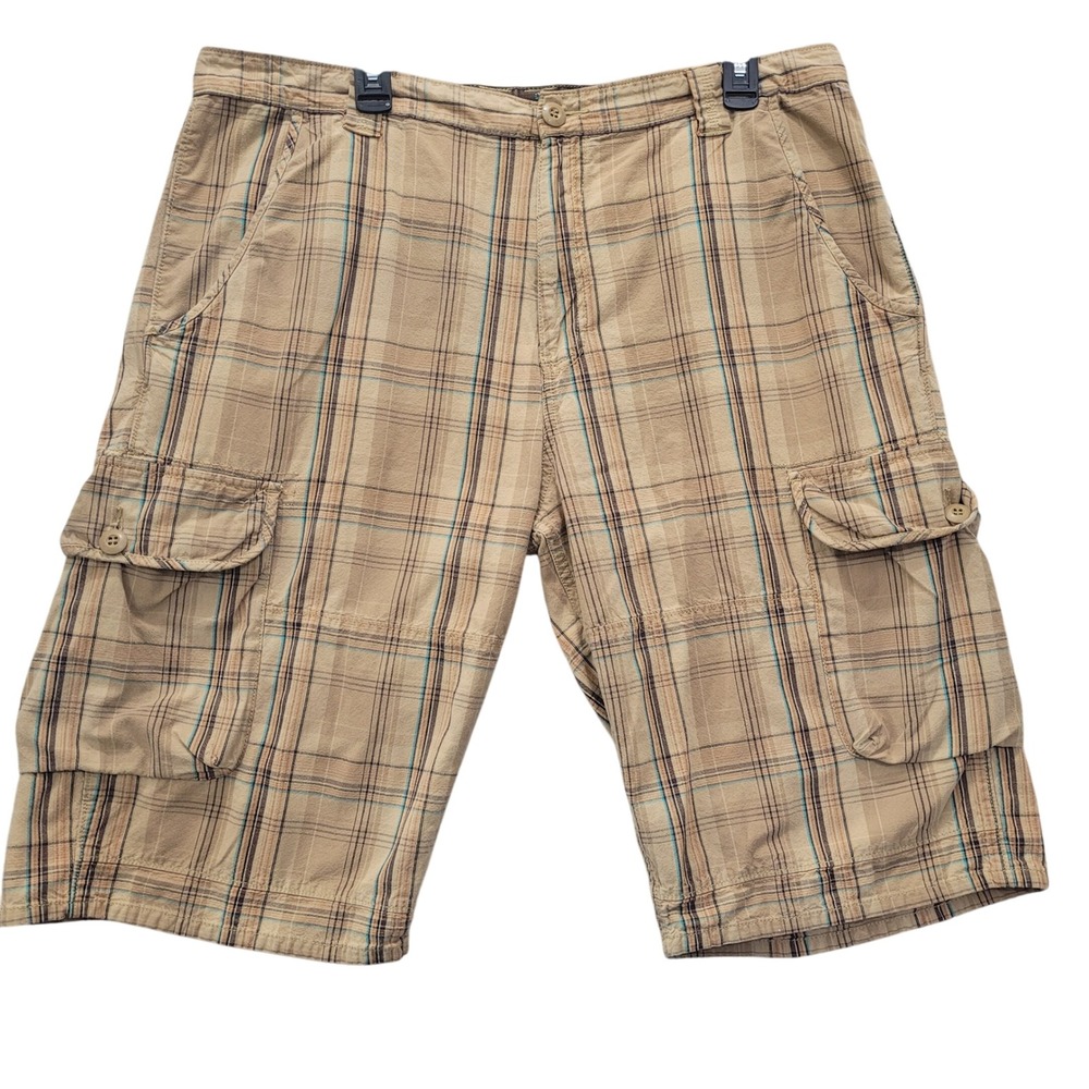 Levi's‎ SilverTab Cargo Shorts W38 Tan Plaid Y2K 90s Skate Grunge Cotton Flawed
